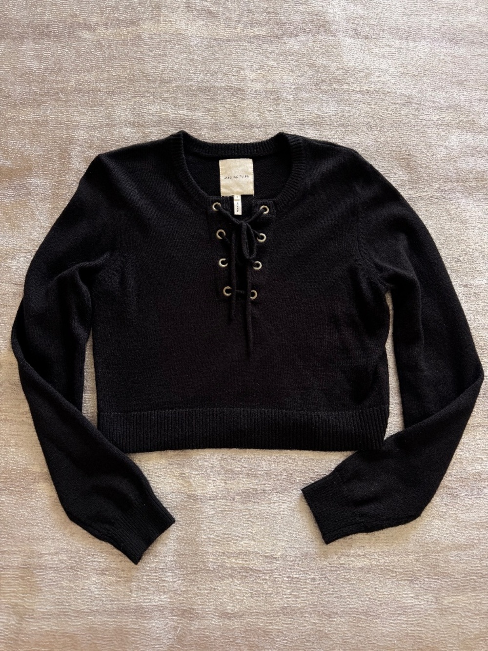 Avec Les Filles Black Waist Length Wool Blend Long Sleeve Sweater Size S